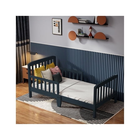 Fizzy Baby Classic Toddler Bed with Rails Wooden Beds for Kids, Navy Blue