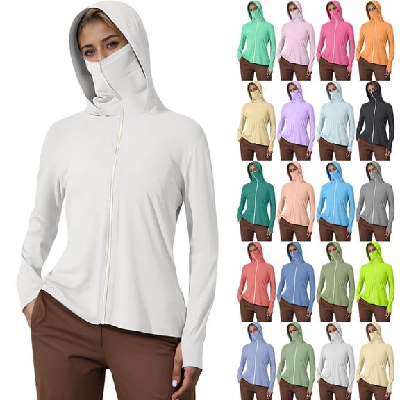 XINPING Women's UPF 50 Sun Protective Hooded Jacket Ice Silk Jacket Breathable Long Sleeve Shirt for Summer Outdoor Activities