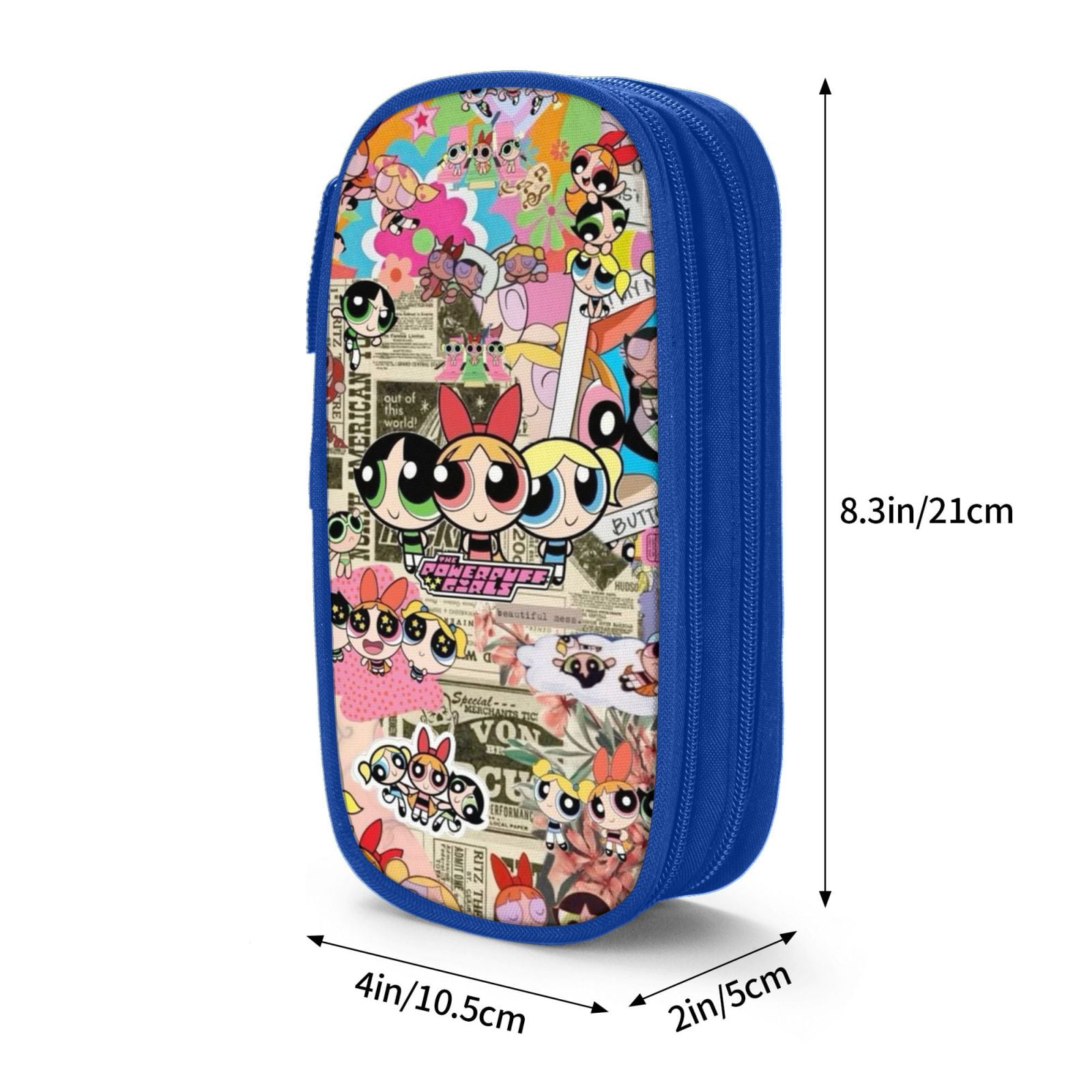 The Powerpuff Gi-rls Pencil Case Large Capacity Pencil Pouch Penbag Office Stationery Organizer Travel Makeup Bag Blue