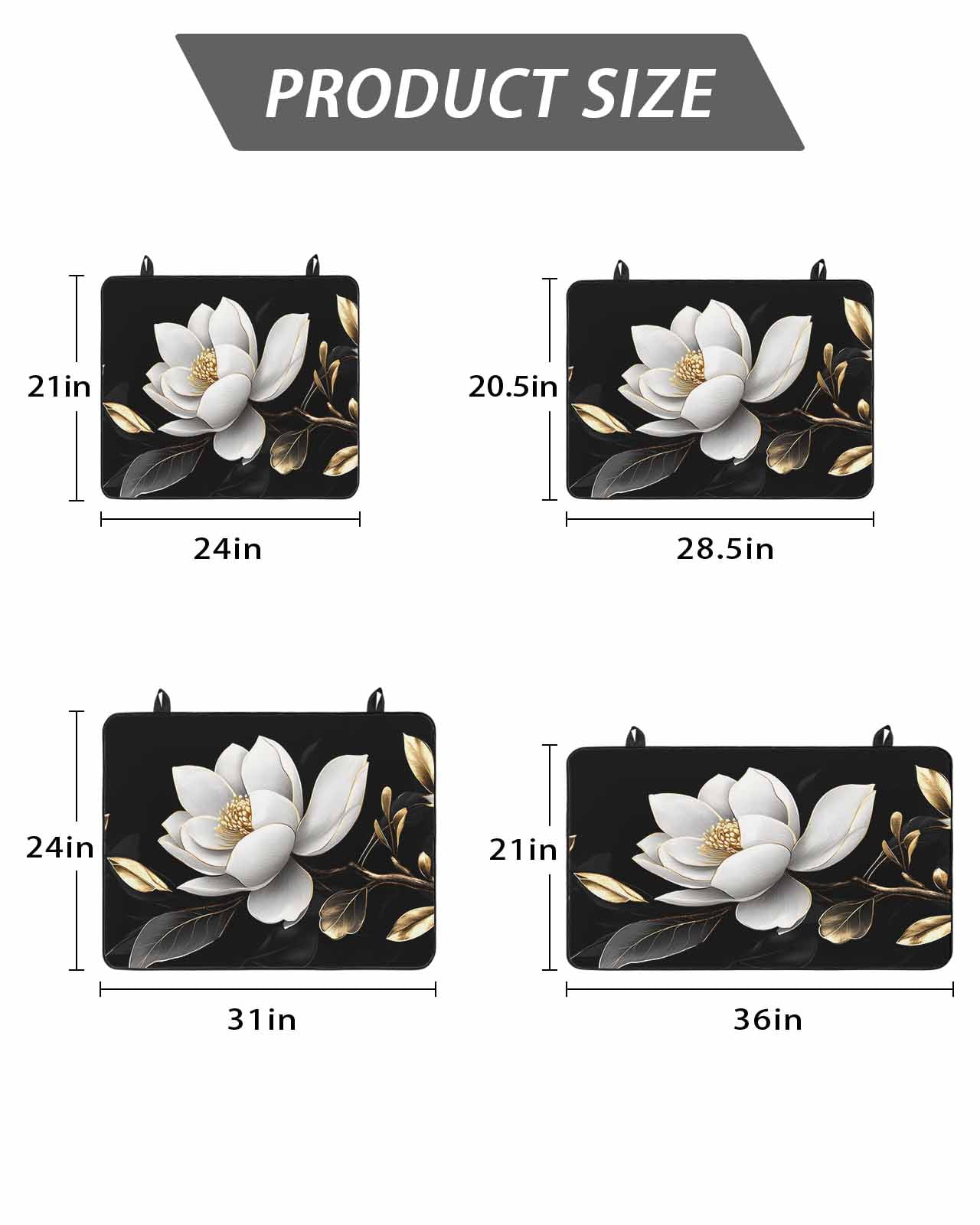 Stove Top Covers for Electric Stove, Gorgeous Flowers Glass Stovetop Cover Protector, White Gold Floral Botanicals Black Induction Cooktop Protector Oven Mat for Kitchen Countertop 24"x21"