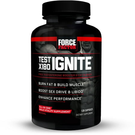 Force Factor Test X180 Ignite Testosterone Booster Fat Burner with Fenugreek, EGCG Green Tea Extract, Horny Goat Weed, 120