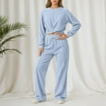 thumbnail image 2 of Fiaer,Womens Loose Fit Lounge Wear Sets,2 Piece Sets for Fall Trendy Long Sleeve Cropped Tops Wide Leg Pants,Plus Size Casual Sweatsuit Set Blue M, 2 of 4