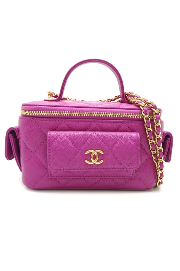 Pre-Owned Chanel Vanity Case Women's Shoulder Bag AP3017 Caviar Leather Purple (Good)