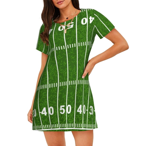 Fotbe American Football Field2 Bata de Dormir para Mujer con Estampado, Camisón de Algodón de Manga Corta, Ropa de Dormir Casual
