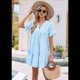 thumbnail image 1 of Vestido de Corta con Escote en V y Volantes en el Bajo, Color Azul , Talla M, 1 of 10