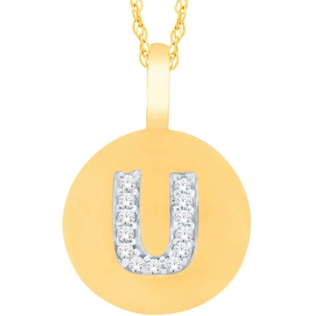 Diamond Accent 14kt Yellow Gold Initial U Alphabet Letter Pendant, 18 Chain