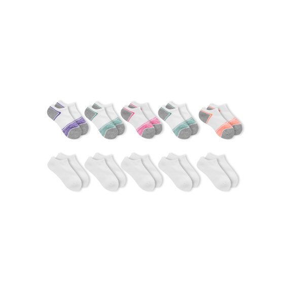 Krylvor Cushioned No Show Socks (Little Girls and Big Girls), 10 Pack