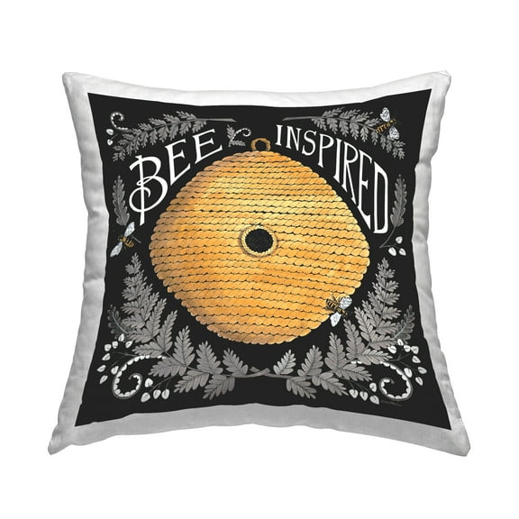 Stupell Industries Bee Inspired with Hive Decorative Printed Throw Pillow Design by Deb Strain.