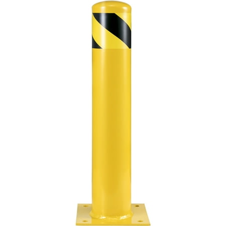 BENTISM Safety Bollard Steel Bollard Post 24"H 4.5"D Yellow Signs Pipe Steel Barrier Yellow Powder Coat Pipe Steel Safety Barrier with 4 Free Anchor Bolts for Traffic-Sensitive Area