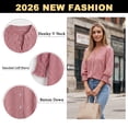 thumbnail image 5 of VDJ Button Down Shirts for Women Gingham Plaid V Neck Tops 3/4 Sleeve Length Business casual Blouses 2026 Fall Outfits Size M, 5 of 12