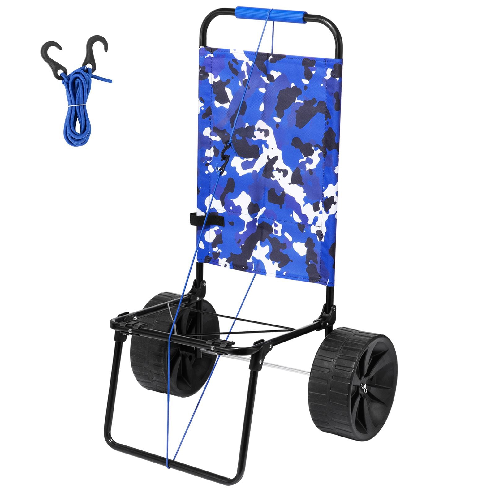 Beach Dolly with Big Wheels for Sand, 15.4" x 15.7" Cargo Deck, w/ 10" PE Solid Wheels, 69LBS Loading Capacity Folding Sand Cart, Heavy Duty Cart for Picnic, Camping, Fishing, Beach, Gardening