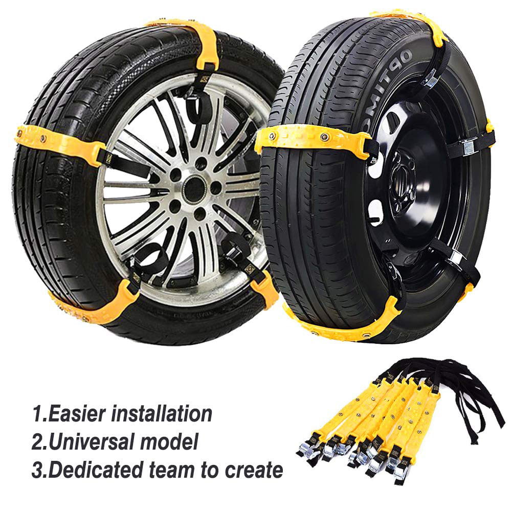 PTNHZ Universal Yellow 10pcs Car Snow Chains TPU Wheel Security Chains Adjustable Snow Tire Chains Belt Emergency Anti-Skid Anti-Slip For Cars Auto Trunk SUV Traction Snow Mud 