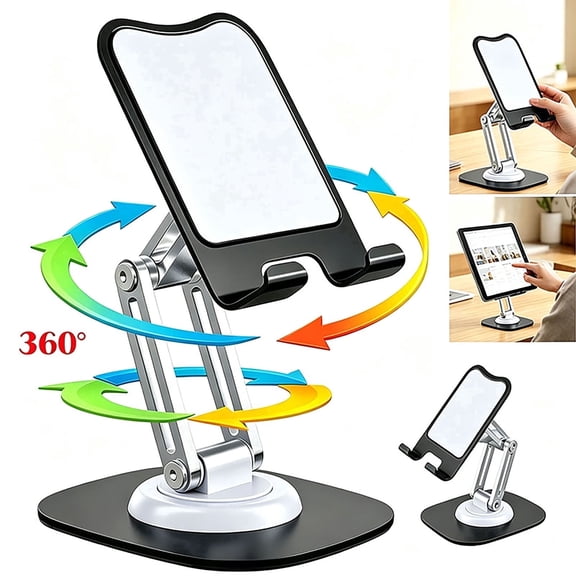AZSHOP 360° Rotatable Phone Mobile Holder for Desk,Portable Aluminum Alloy Holder, Foldable Office Desk Phone Stand for Smartphones, iPad