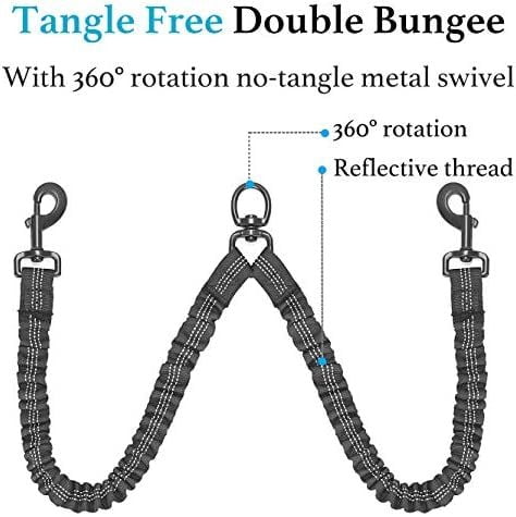 Dual Dog Leash; Double Dog Leash; 360 Swivel No Tangle Walking Leash; Shock Absorbing Bungee for Two Dogs