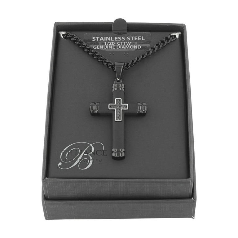 Men's Black Diamond Accent Black Finish Stainless Steel Cross