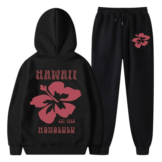 Fgnfyis Womens Two Piece Outfits Sets Hoodie Sweatshirt and Long Sweatpants Jogger Workout Set Fall Tracksuit Sweatsuits Pants Sets Black M