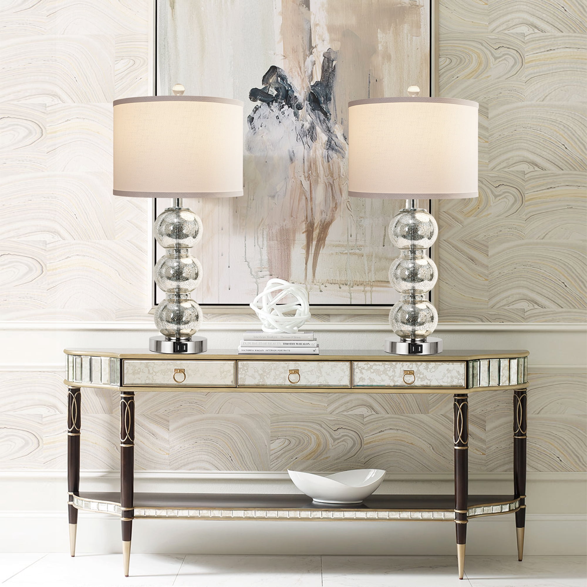 27" Glass Table Lamps Set of 2 for Bedroom Living Room Office (Bulbs Included)