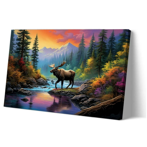 Moose Wall Art Forest Animal Poster Prints Bedroom Canvas Oil Painting Panels Wall Hanging Kitchen Giclee Pictures Painting Vertical Artwork