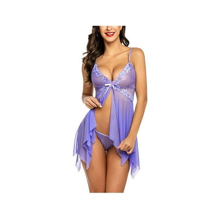

GXFC 2Pcs Women Babydoll Nightgown Chemises Lace Modal Sleepwear V-Neck Full Slip Sleep Dress