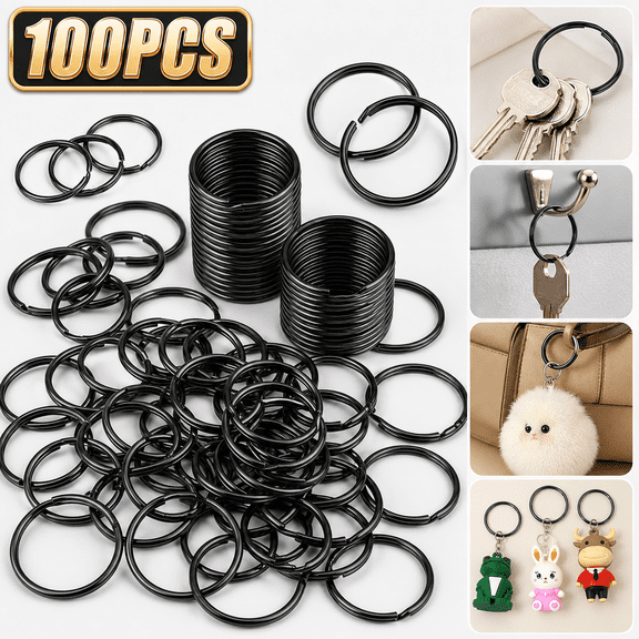 100 Pcs Metal Key Rings By Ustris, 3/4 inches 25mm Split Round Metal Silver Keyring for Home/Car/Outdoor/Arts/Lanyards/Crafts Keys Organization, Split Bulk Keyrings for Keychain and Crafts, Black