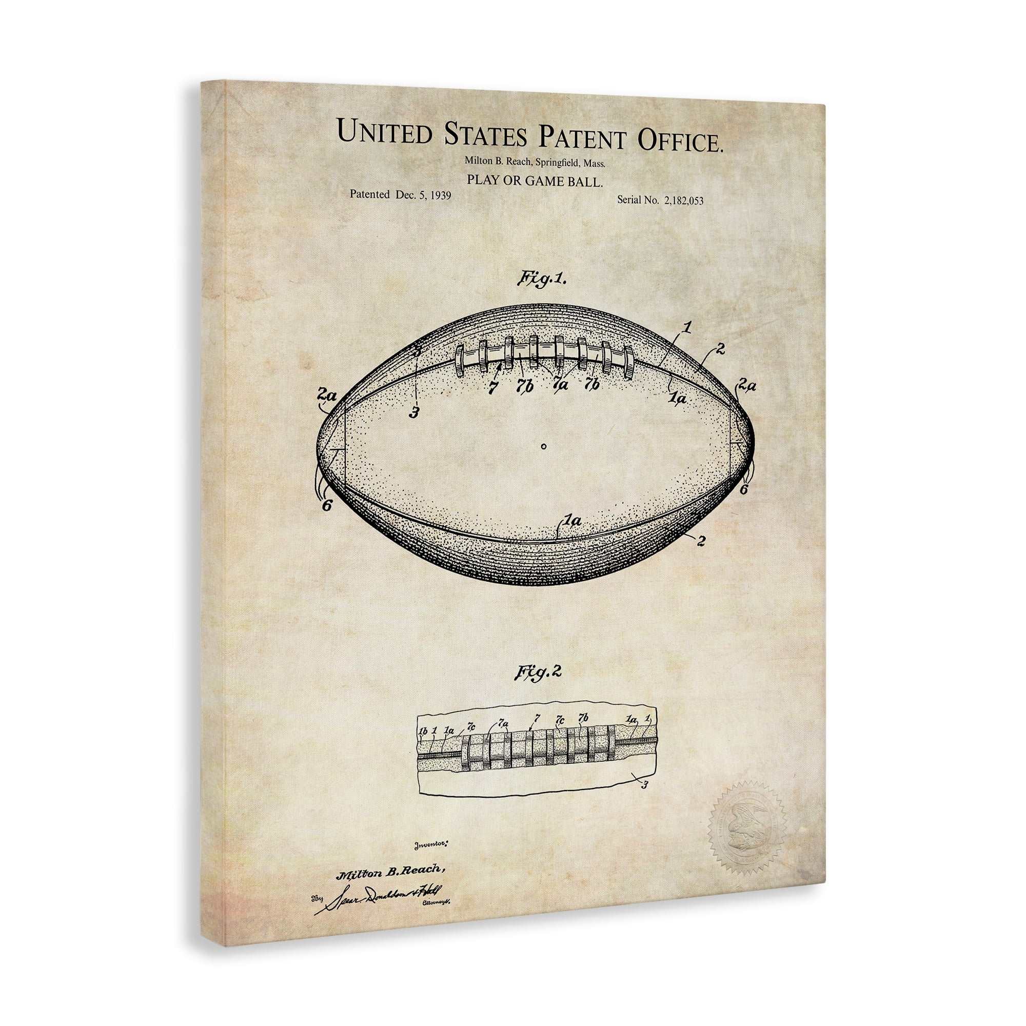 Stupell Industries American Football Sports Patent Diagram Blueprint Design Canvas Wall Art, 16 x 20, Design by Karl Hronek