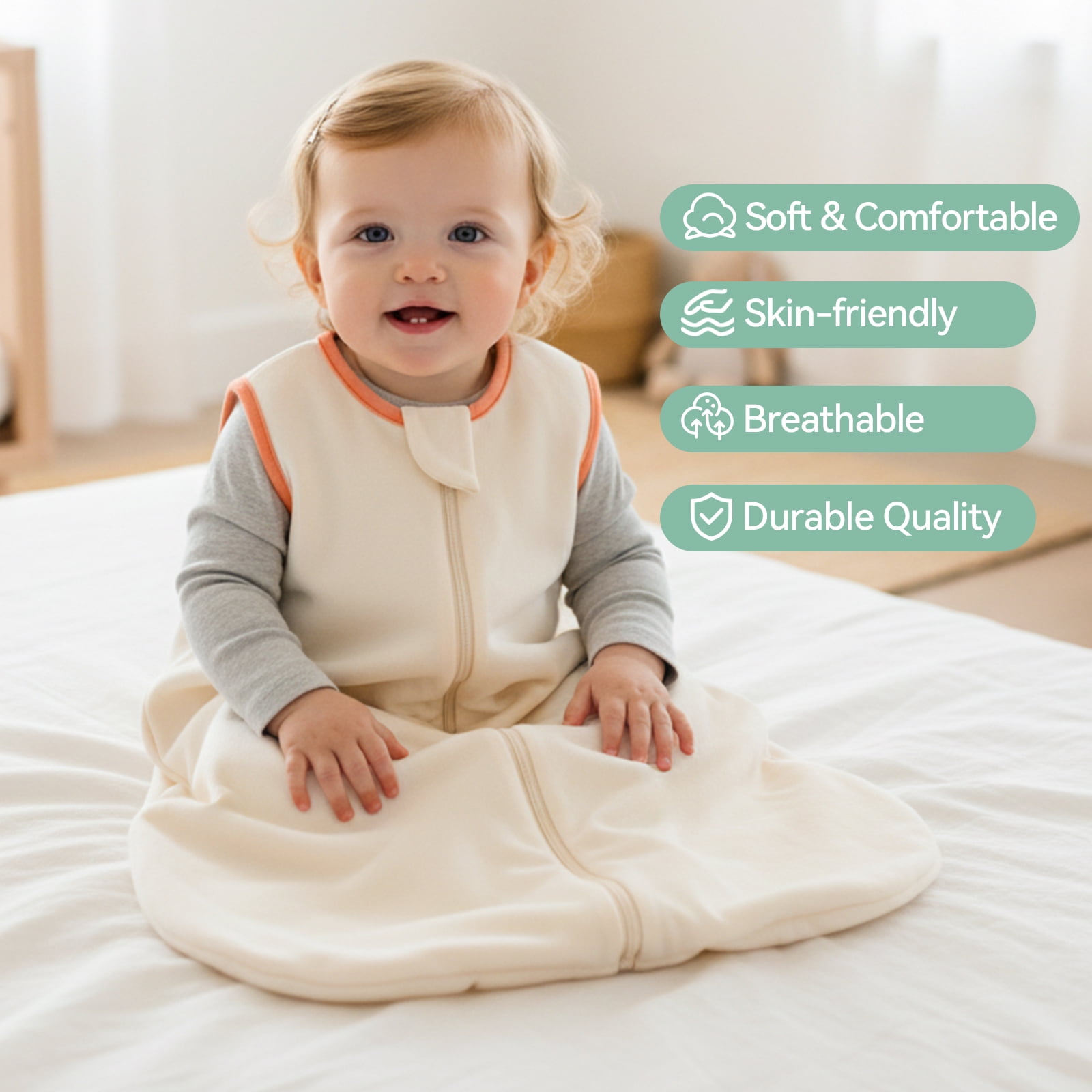 Baby Sleep Sack 12-18 Months 100% Cotton Baby Wearable Blanket 2-Way Zipper Breathable Lightweight Unisex Sleeping Bag 0.5 Tog Toddler Sleep Sack (3 Pack)