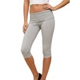 thumbnail image 1 of Pantalones capri de mujer de tiro bajo con cintura plegable, color liso, corte ajustado y estilo cropped., 1 of 9