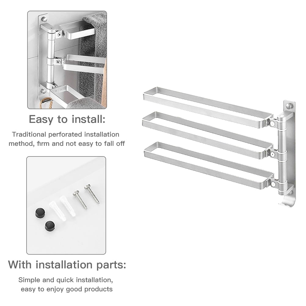 Private Jungle Towel Bar for Bathrooms with Swing Out Arms, Wall Mounted Towel Racks with Hooks for Bathroom(Silver,3 Arm)