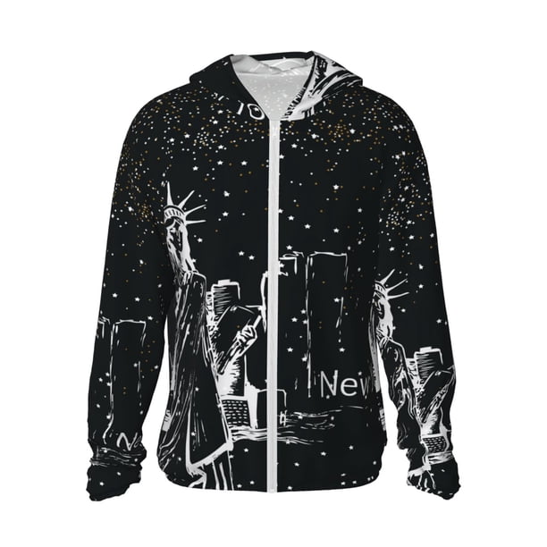 Balery New York City1 Sudadera ligera de manga larga con capucha y protección solar UPF 50+ para hombre y mujer, ideal para pesca y running-Large