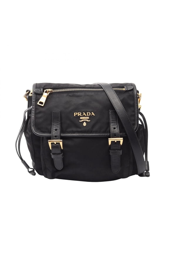 Pre-Owned Prada PRADA Logo Shoulder Bag Handbag Nylon Saffiano Leather Women's Black