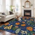thumbnail image 3 of Orange Blue Spring Floral Area Rug 5x7 Washable Rug Non Slip Vintage Botanical Summer Flower Large Area Rug Soft Stainresistant Indoor Floor Carpet for Living Room Bedroom Home Office Dining Room, 3 of 8