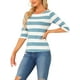 thumbnail image 4 of Camisetas de rayas para mujer Inspire Chic, corte ajustado, mangas de codo, cuello barco, talla XL, gris, azul y blanco, 4 of 6