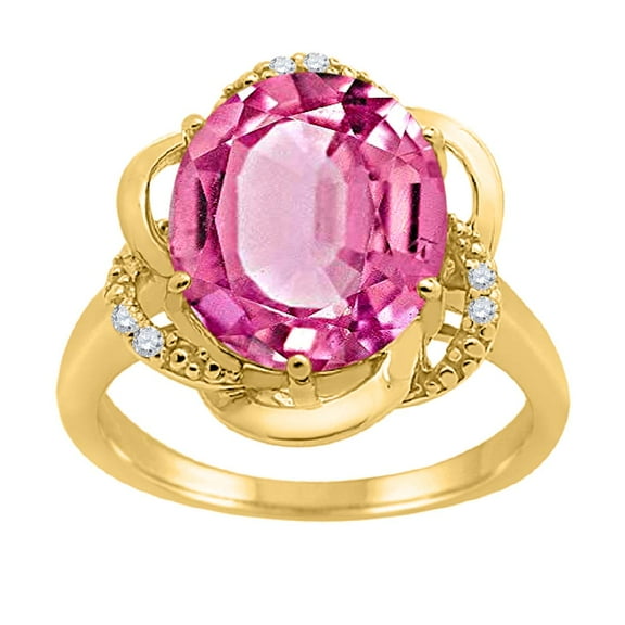 Mauli Jewels Women's 4.53 Carat Pink Topaz and Diamond Flower Ring in 10K Yellow Gold
