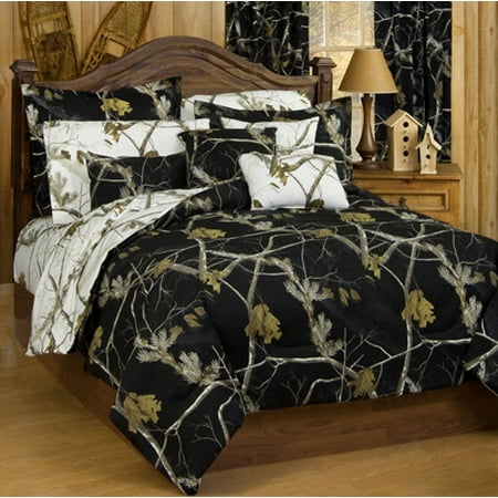 Realtree Ap Black Camo 7 Pc King Size Reversible Comforter Set And