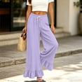 thumbnail image 5 of Palazzo Pants for Women Ruffle Petite Wide Leg Gaucho Pants Casual Flared Drawstring 2026 Fashion Flowy Beach Pull On Trousers with Pockets Purple XL, 5 of 6