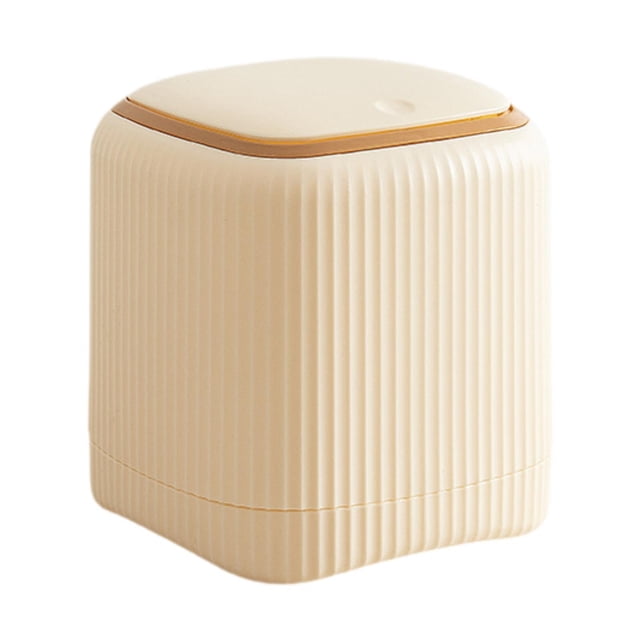 Barbage Bin encimera de encimera de reciclaje pequeño contenedor de reciclaje multipropósito 13.5x13.5x14.5 cm para tocador Beige