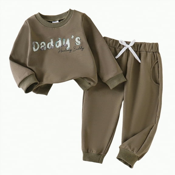 TAmten Baby Boy Clothes 12-18 Months Fall Winter Clothes Dads Little Dude Long Sleeve Shirt   Pants Set Tops   Joggers Pants Outfit Set(Coffee,18-24 Months)