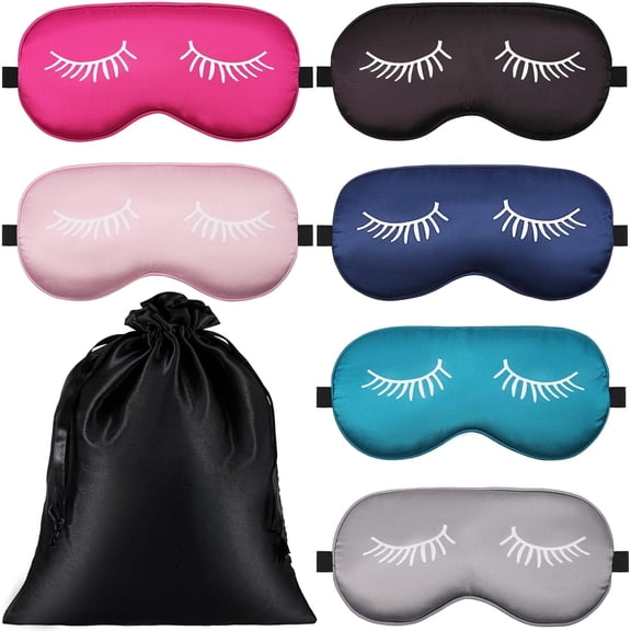 6 Pack Silk Sleep Eye Mask,Blackout Eye Shade,Soft Satin Eye Cover with Elastic Adjustable Strap,Cute Sleeping Masks with Storage Bag,Sleep Mask for Women Men Sleep Travel Nap,6 Colors