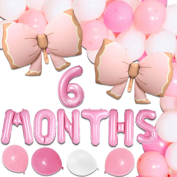Pink Bow Halfway to one Balloons Half Birthday Decoration 6 Month Decorations 1/2 Birthday Decorations Half Birthday Party Decorations