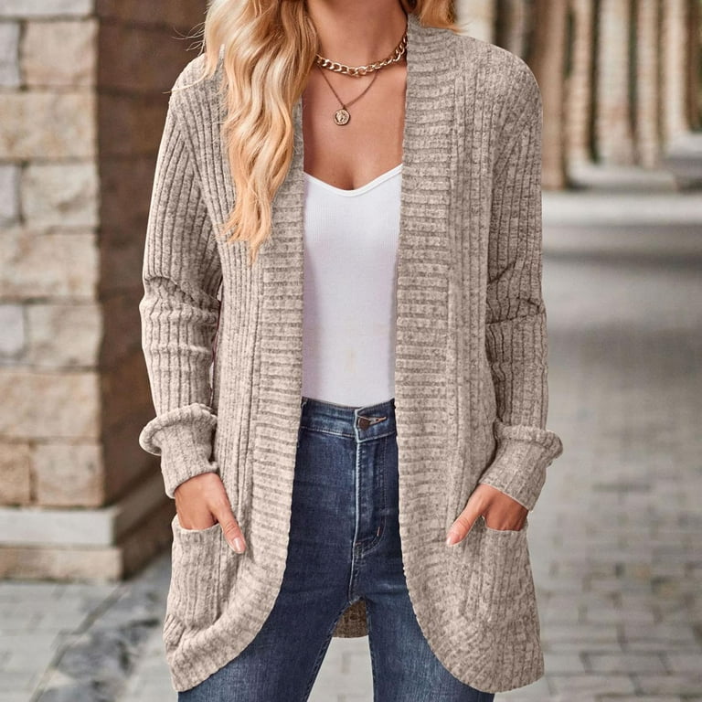 Open Front Ribbed Knit Cardigan Sweaters for Women Casual