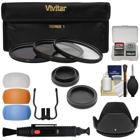 Vivitar 3-Piece Multi-Coated HD Filter Set (55mm UV/CPL/ND8) with Body & Rear Lens Caps + Hood + Diffusers + Lens Brush + Kit for Canon EOS
