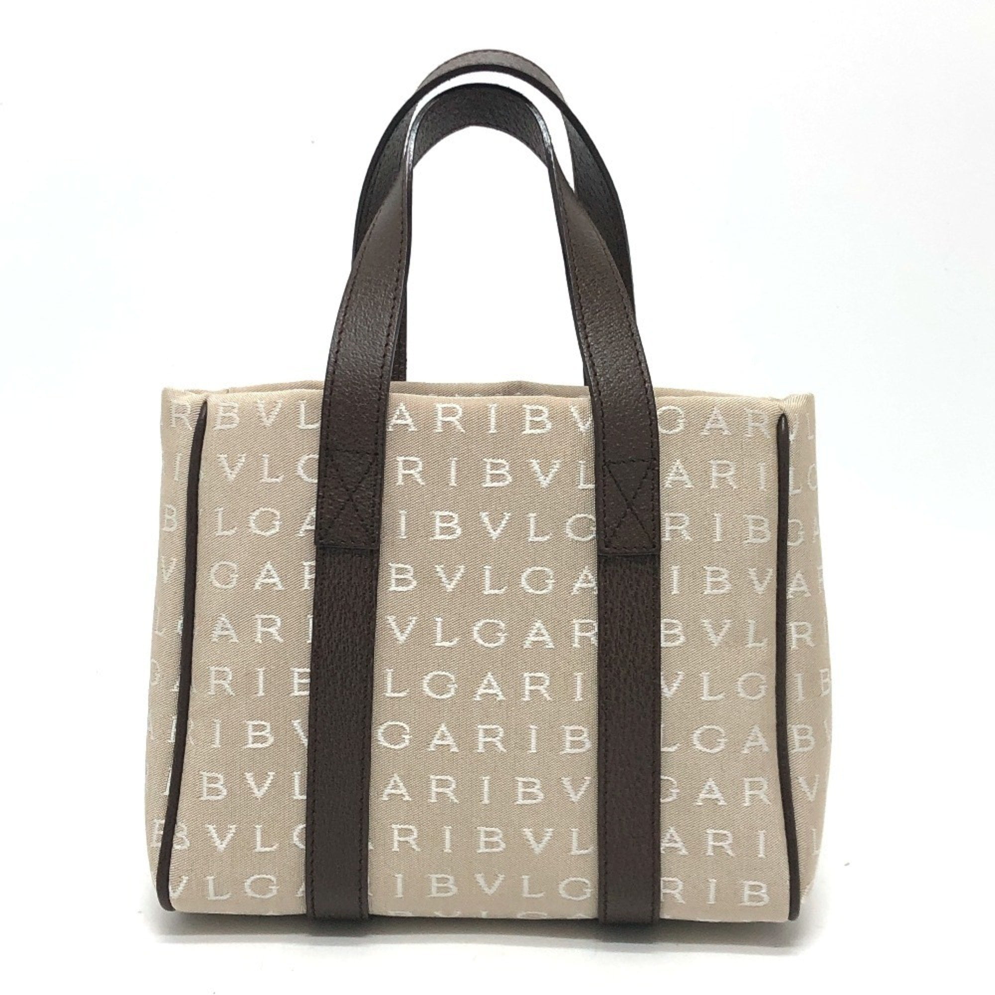 Pre-Owned BVLGARI Logomania Tote Bag, Handbag, Canvas/Leather, Women's, Beige (Good)