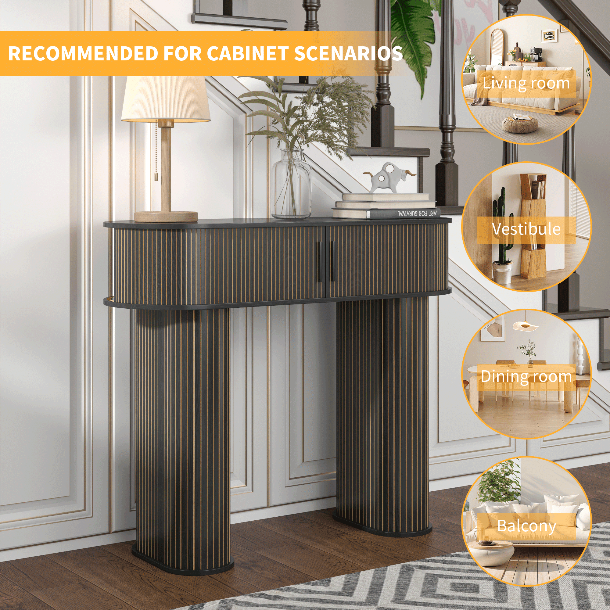 Furtivusia Console Table with Storage, Entryway Table with Sliding Door, Wood Sofa Table for Living Room, Foyer, Hallway, Black