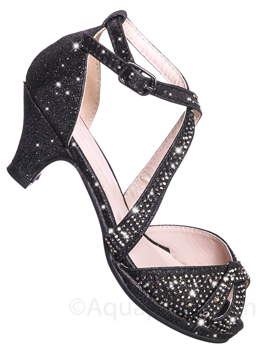 Spot On Childrens Girls Diamante Glitter Bar Strap High Heel Shoes