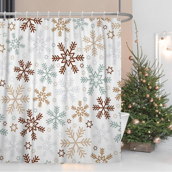 Christmas Shower Curtain for Bathroom 84x72inches X-mas New Year Decor Shower Curtain Set with Hooks Snow Flowers White Waterproof Fabric Shower Curtain