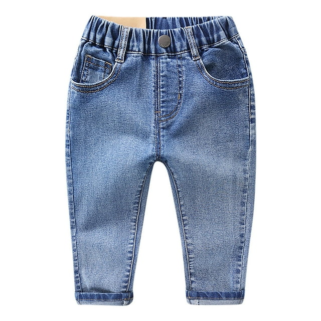 Odeerbi 3-10 Años Niñas Vaqueros Pantalones de Vaquero de Color Sólido de Moda de Cintura Alta Pantalones de Vaquero de Cintura Elástica