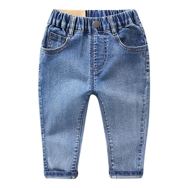 Odeerbi 3-10 Años Niñas Vaqueros Pantalones de Vaquero de Color Sólido de Moda de Cintura Alta Pantalones de Vaquero de Cintura Elástica