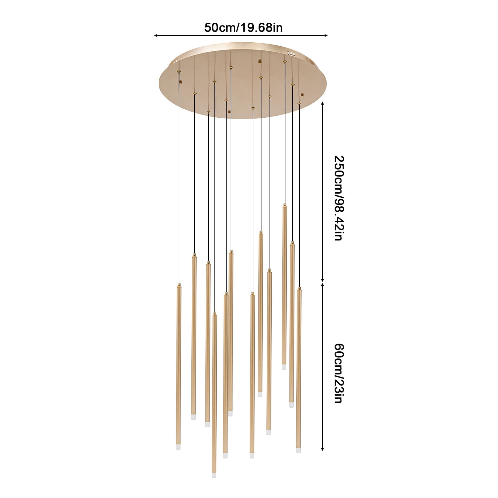 Large Chandelier Gold 12 Light Fixture Ceiling Pendant Lighting Drop Shape for Kitchens, Hallways, Living Rooms