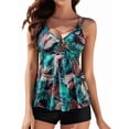 thumbnail image 1 of Women Tummy Control Swimsuit Modest Tankini Top with Boyshort Bathing Suits Swimwear Leaves M, 1 of 9