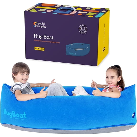 Special Supplies Inflatable HugBoat Sensory Chair for Kids - 60 Inch Compression Peapod Lounger for Relaxing Therapy - Includes Air Pump & Repair Kit (Aqua)